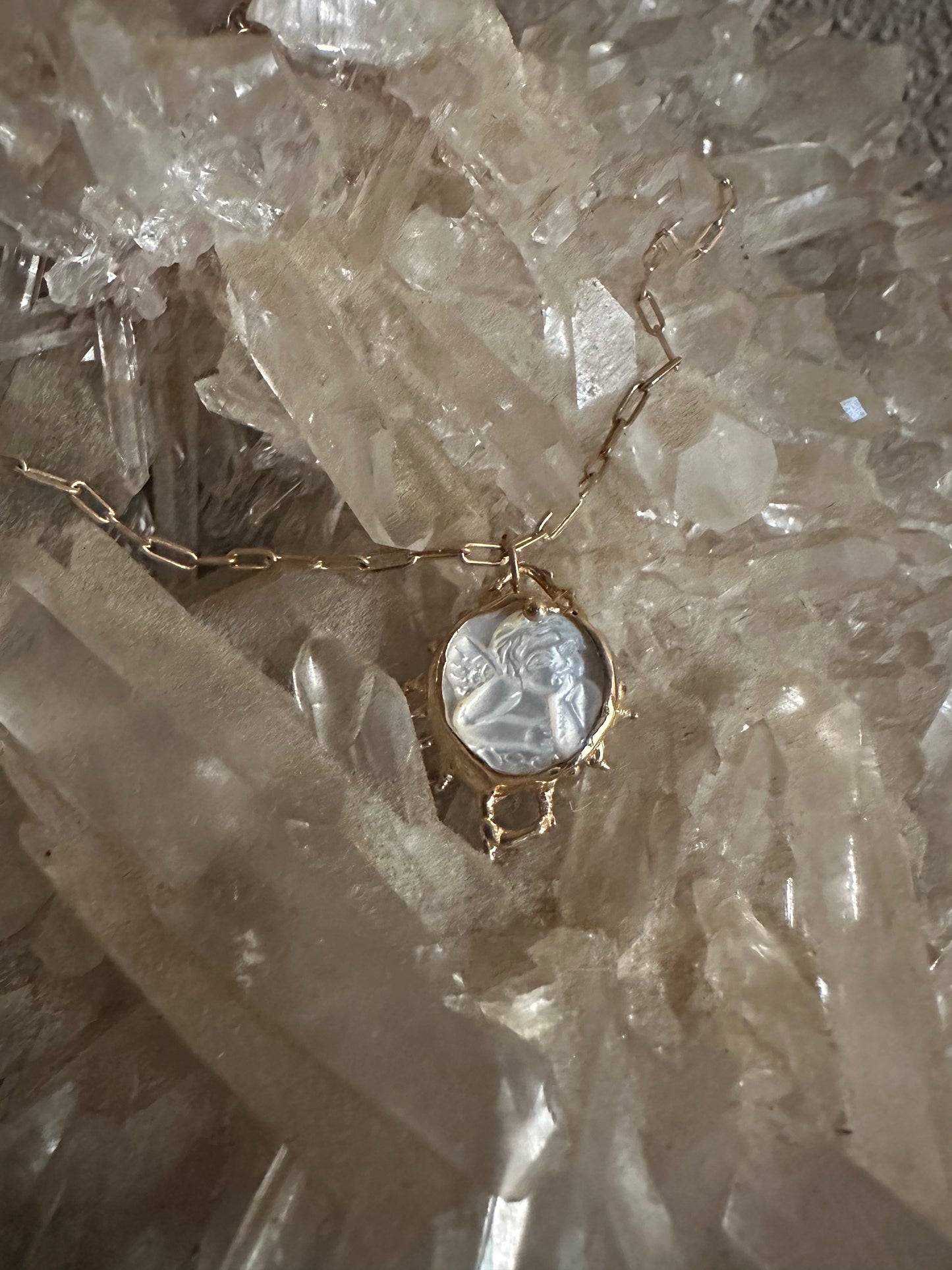 Pearl Angel Cameo Necklace