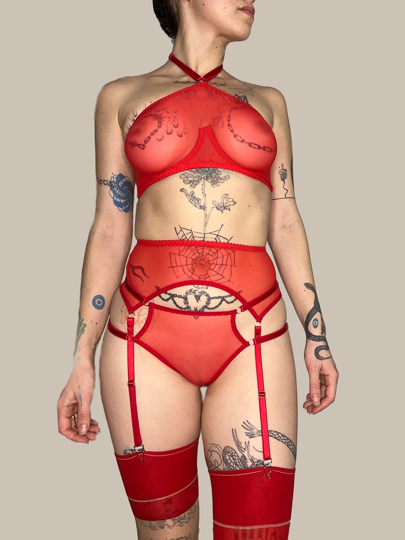 Red Mesh Garter Belt  Lily By Circe