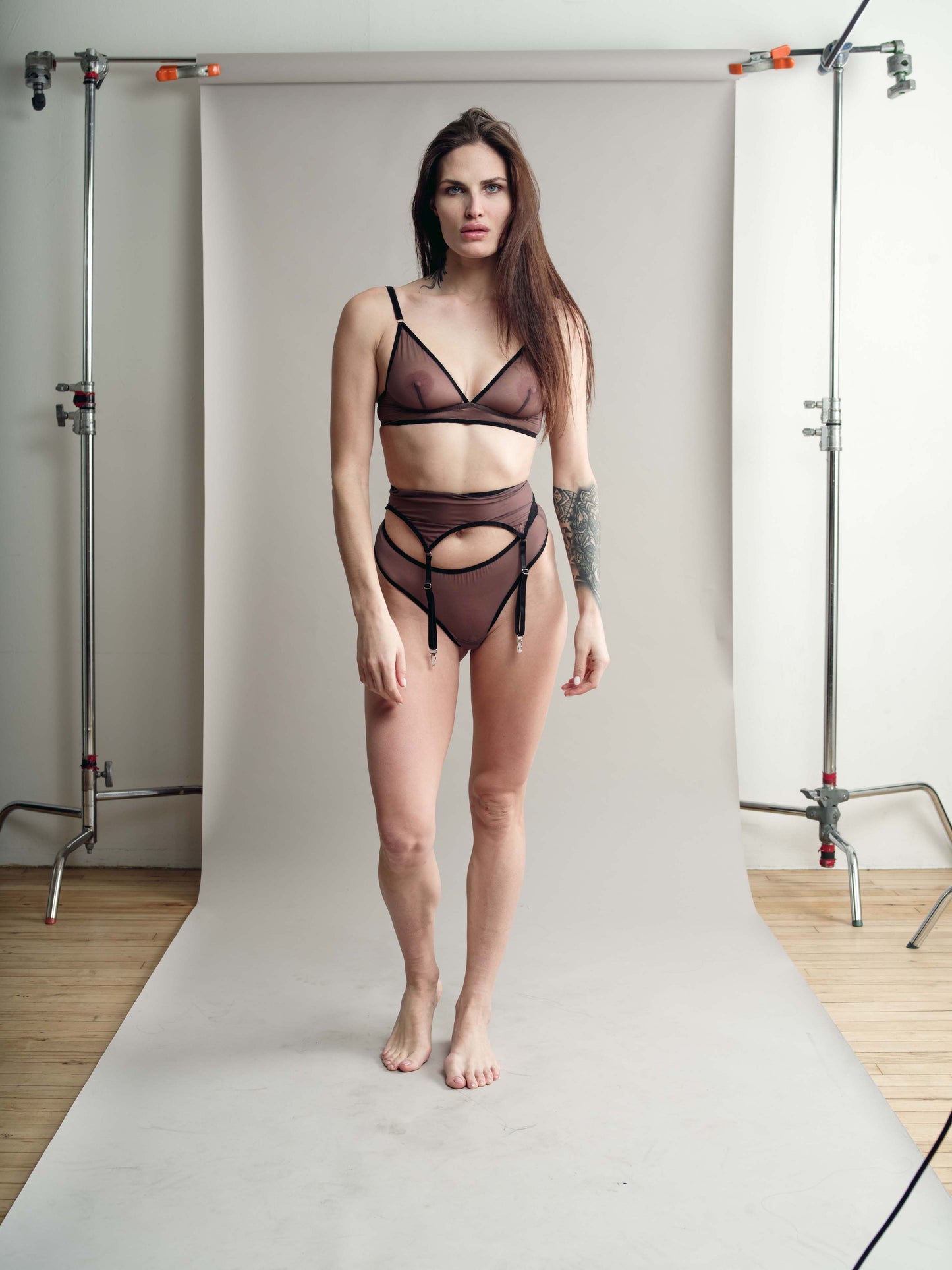 Brown Mesh Garter Belt