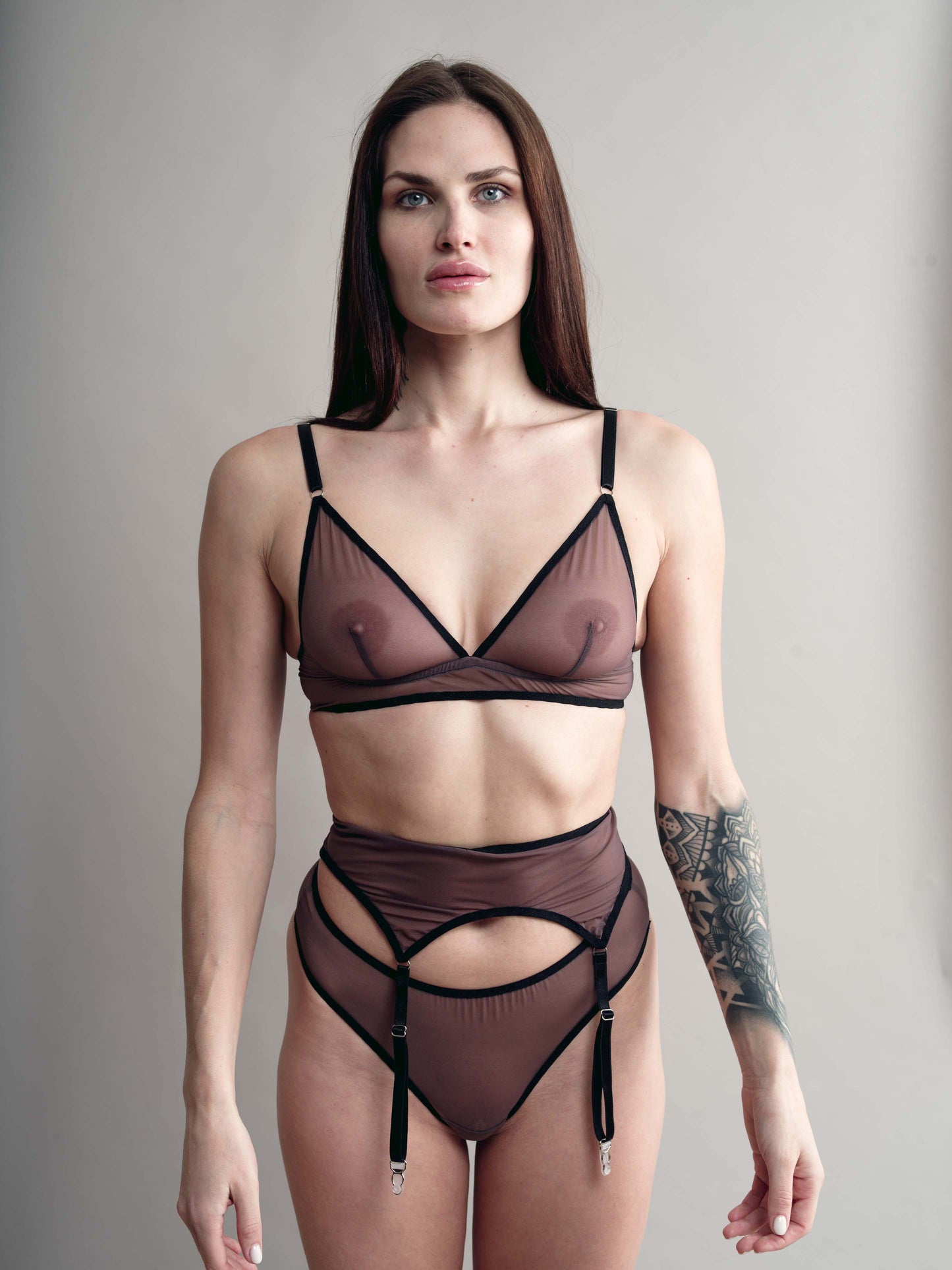 Brown Mesh Structured Bralette