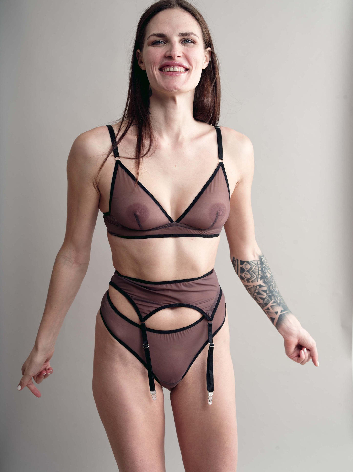 Brown Mesh Structured Bralette