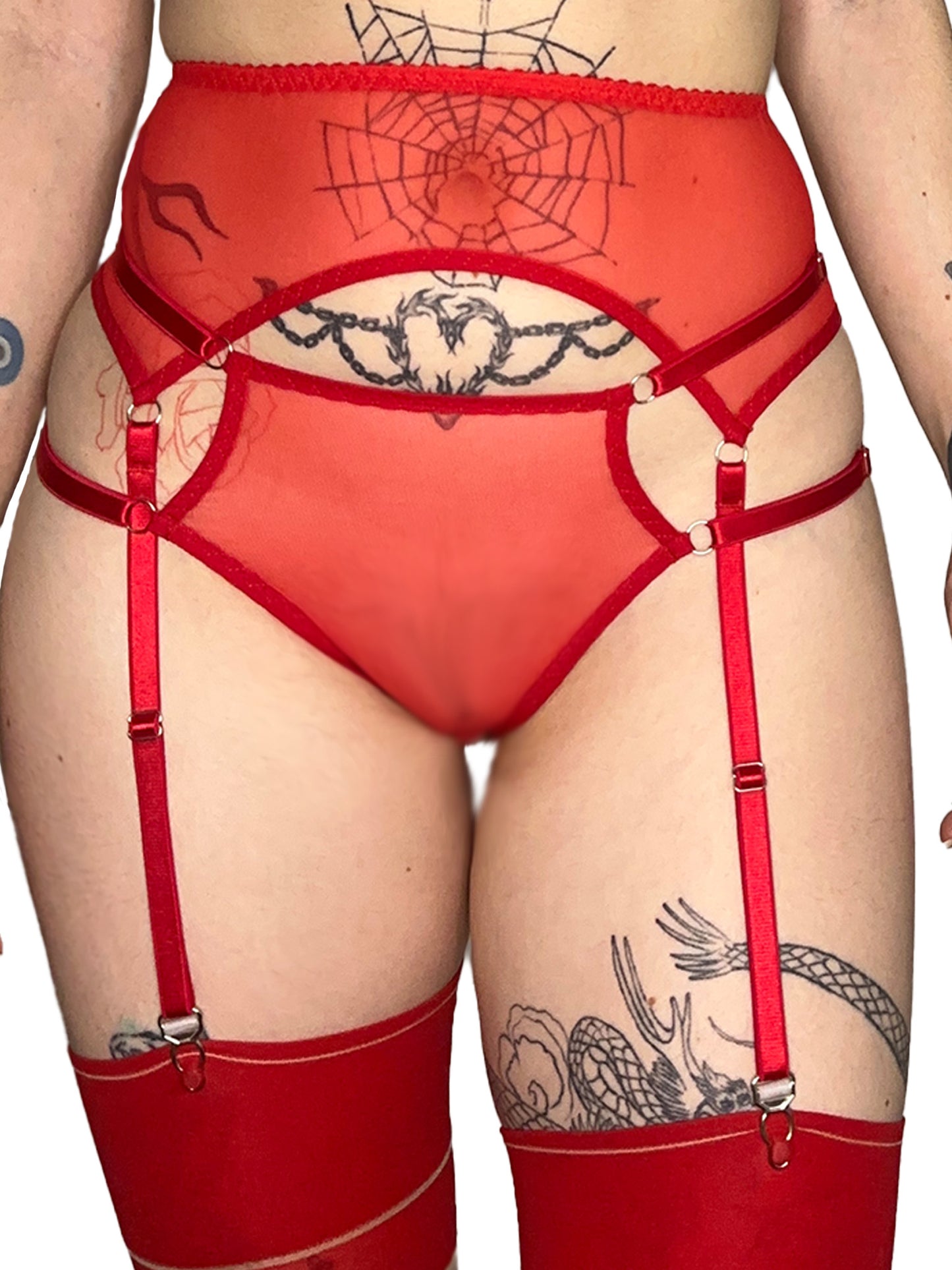 Red Mesh Garter Belt