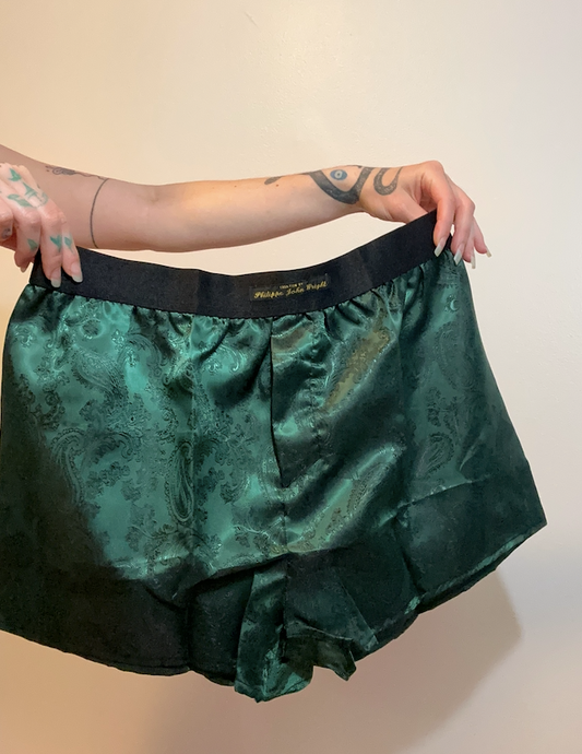 Mens Paisley Silk Boxer Shorts Forest Green