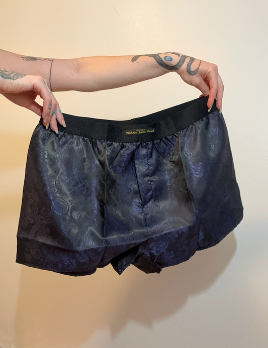 Mens Paisley Silk Boxer Shorts Midnight Blue