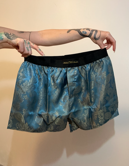 Mens Paisley Silk Boxer Shorts Royal Blue