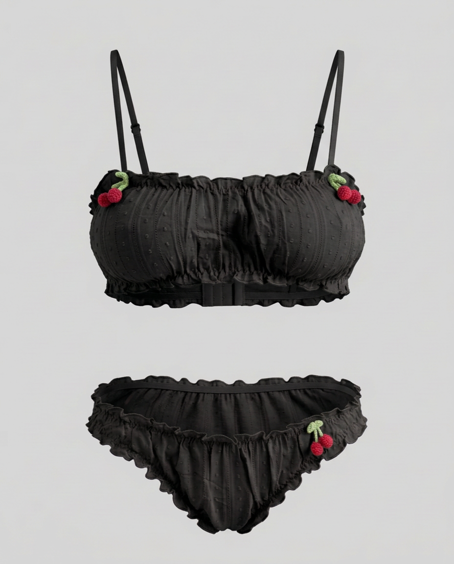 Ruffle Cherry Knickers Black